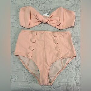 NEW Lisa Marie Fernandez Poppy High Waist 2 Piece Bikini Coral Crepe Sz 3 US 6-8